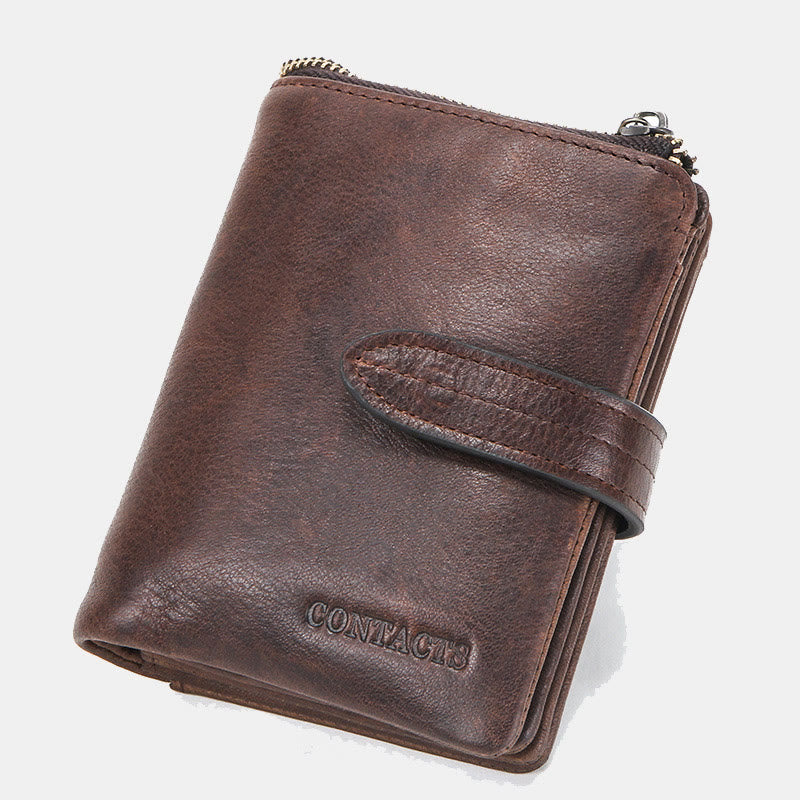 RFID Blocking Cowhide Leather Bifold Wallet for Men