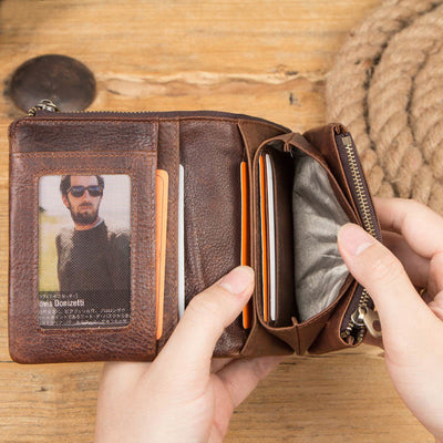 RFID Blocking Cowhide Leather Bifold Wallet for Men