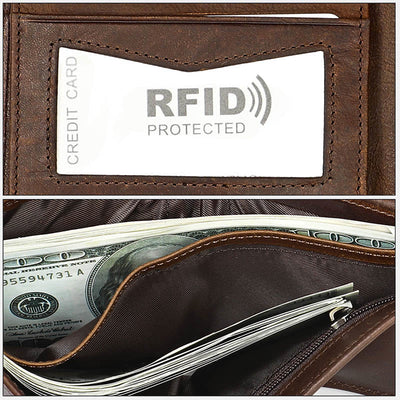 Genuine Leather Bifold Wallet for Men with ID Slot Coin Pocket