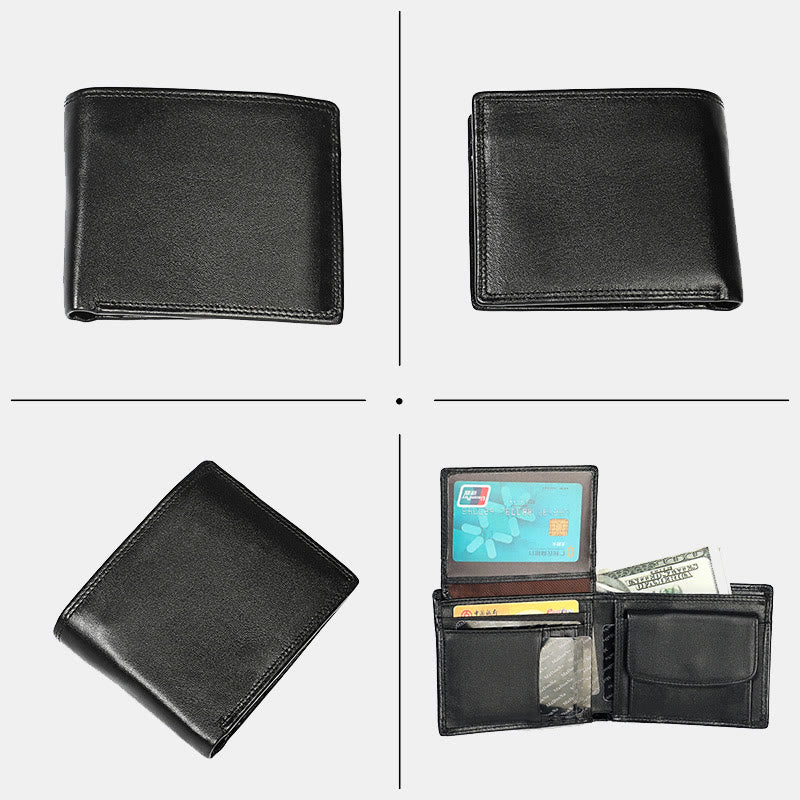 Genuine Leather Bifold Wallet for Men with ID Slot Coin Pocket