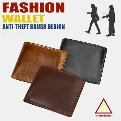 Genuine Leather Bifold Wallet for Men with ID Slot Coin Pocket