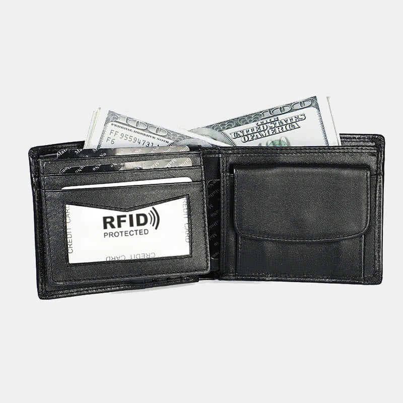 Genuine Leather Bifold Wallet for Men with ID Slot Coin Pocket