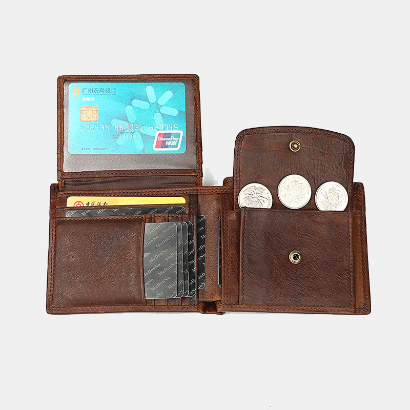 Genuine Leather Bifold Wallet for Men with ID Slot Coin Pocket