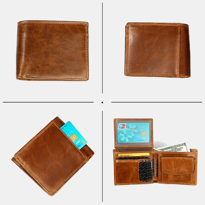 Genuine Leather Bifold Wallet for Men with ID Slot Coin Pocket