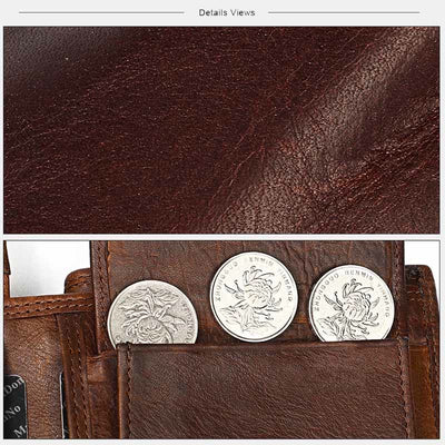 Genuine Leather Bifold Wallet for Men with ID Slot Coin Pocket