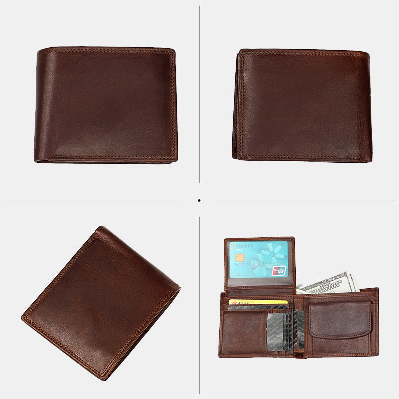 Genuine Leather Bifold Wallet for Men with ID Slot Coin Pocket