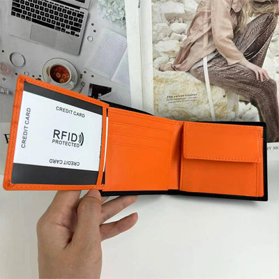 Trifold RFID Blocking Slim Leather Wallet for Men with Coin Pocket