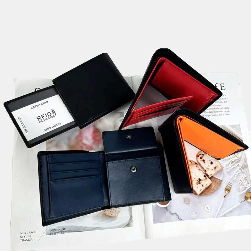 Trifold RFID Blocking Slim Leather Wallet for Men with Coin Pocket