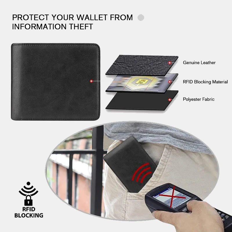 Trifold RFID Blocking Slim Leather Wallet for Men with Coin Pocket