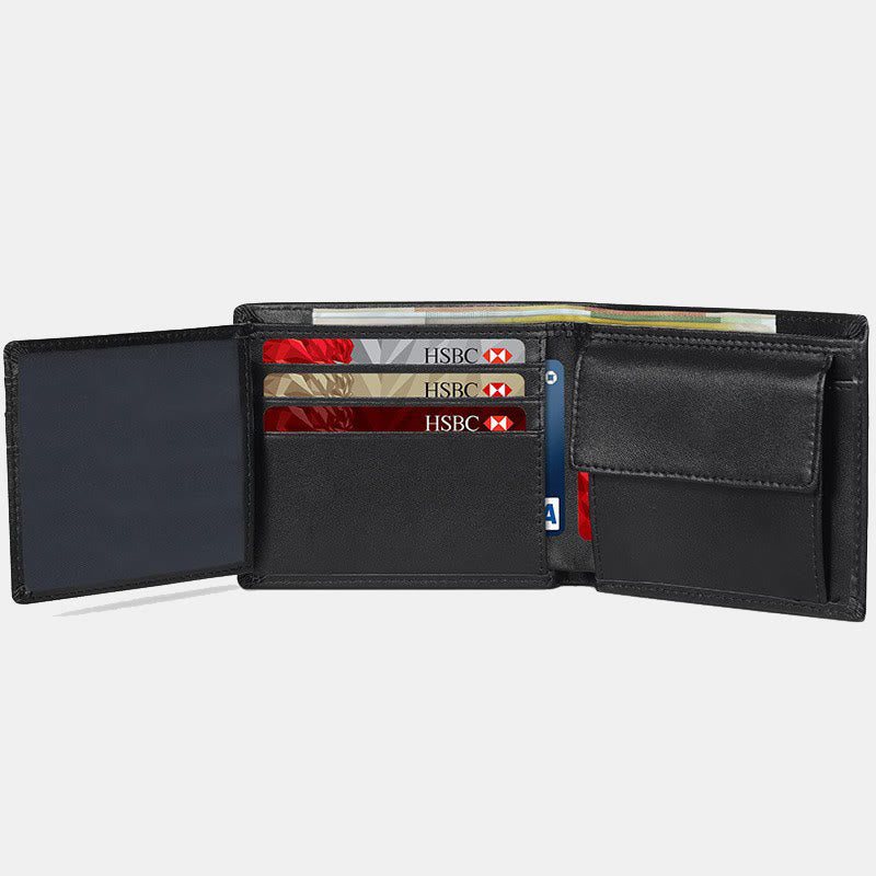 Trifold RFID Blocking Slim Leather Wallet for Men with Coin Pocket