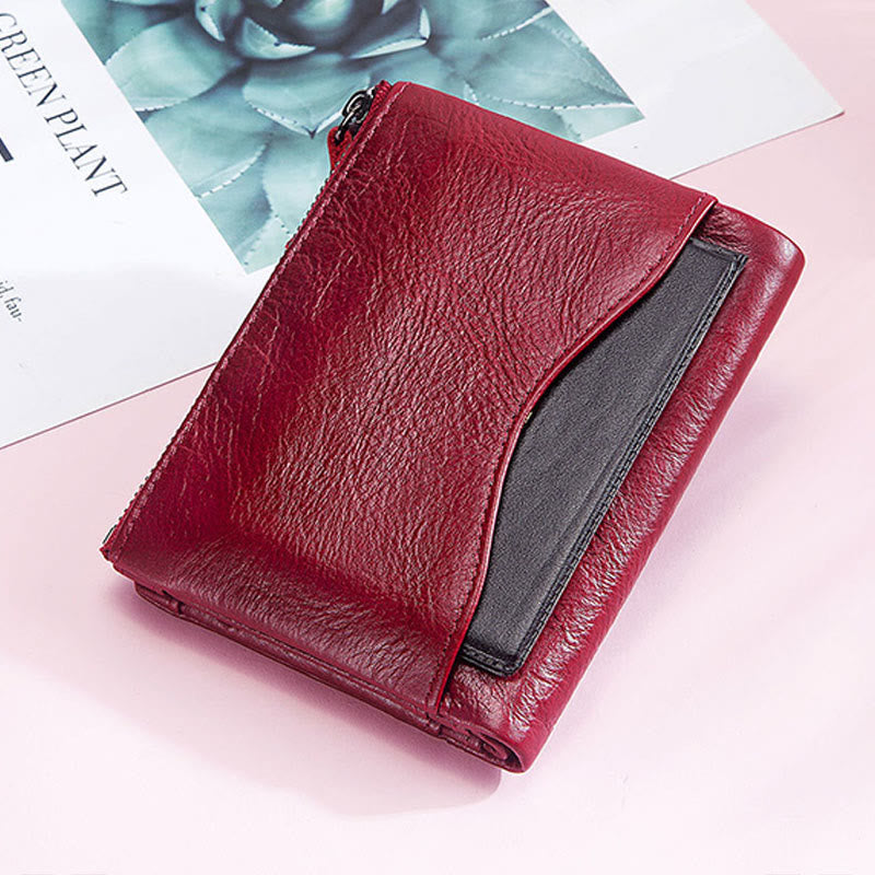 Men's Leather RFID Blocking Wallet with ID Window Zip Pocket