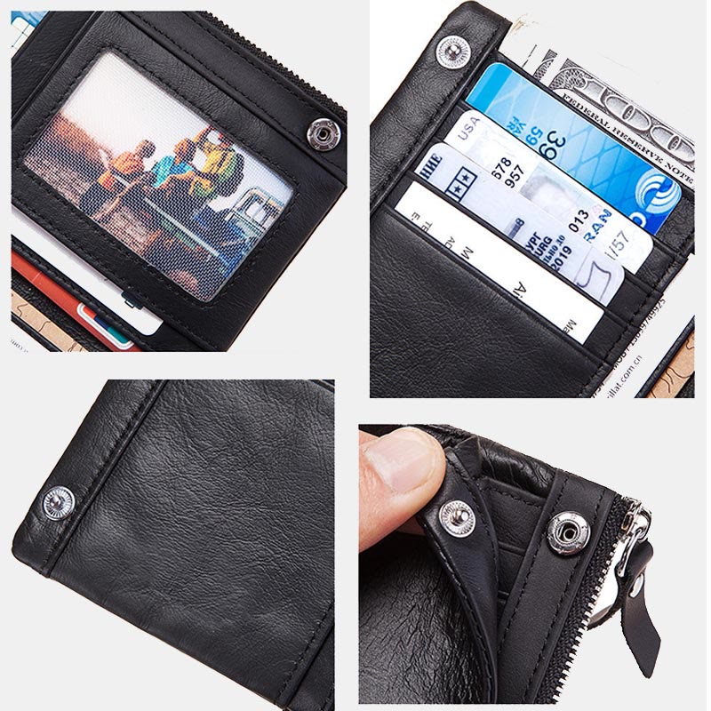 Men's Leather RFID Blocking Wallet with ID Window Zip Pocket