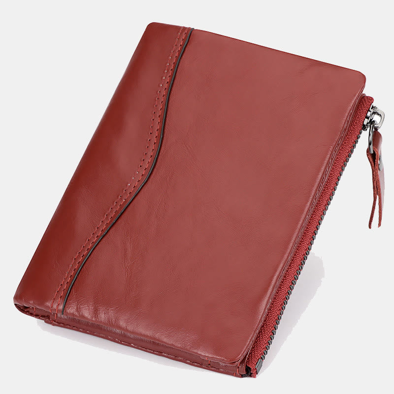 Men's Leather RFID Blocking Wallet with ID Window Zip Pocket