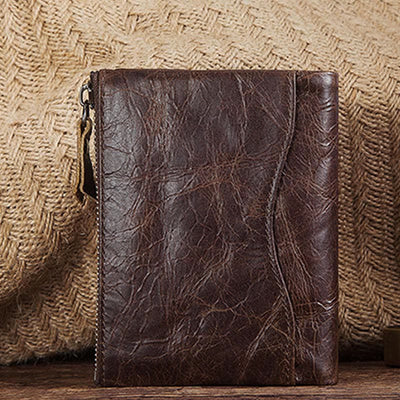 Men's Leather RFID Blocking Wallet with ID Window Zip Pocket