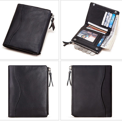 Men's Leather RFID Blocking Wallet with ID Window Zip Pocket