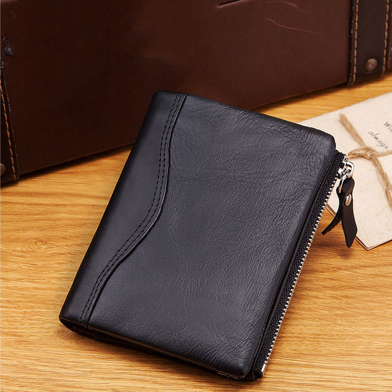 Men's Leather RFID Blocking Wallet with ID Window Zip Pocket