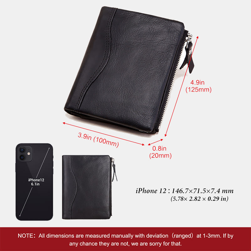 Men's Leather RFID Blocking Wallet with ID Window Zip Pocket