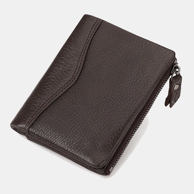 Men's Leather RFID Blocking Wallet with ID Window Zip Pocket