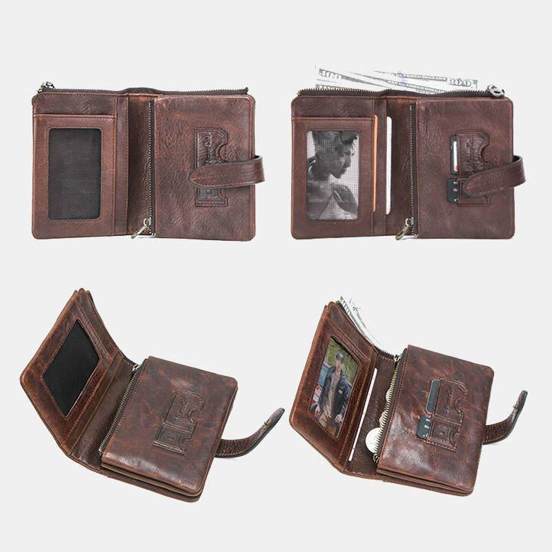 RFID Blocking Cowhide Leather Bifold Wallet for Men