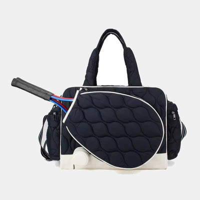 Quilted Tennis Tote Bag Racket Bag Shoulder Bag with Crossbody Strap