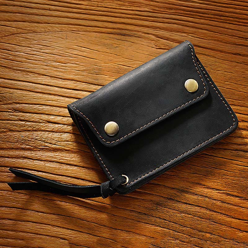 Retro Genuine Leather Bifold Wallet for Men with Zipper Pocket