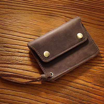 Retro Genuine Leather Bifold Wallet for Men with Zipper Pocket