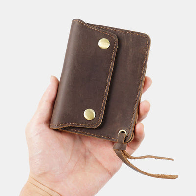 Retro Genuine Leather Bifold Wallet for Men with Zipper Pocket