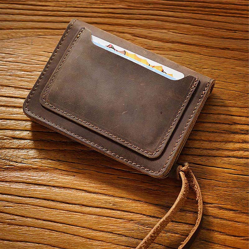 Retro Genuine Leather Bifold Wallet for Men with Zipper Pocket