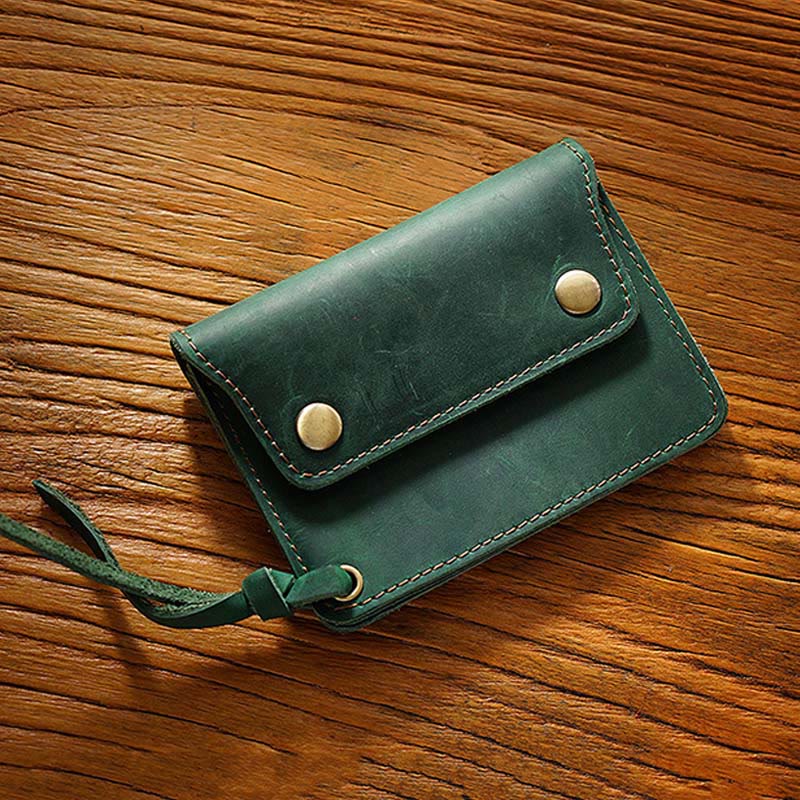 Retro Genuine Leather Bifold Wallet for Men with Zipper Pocket