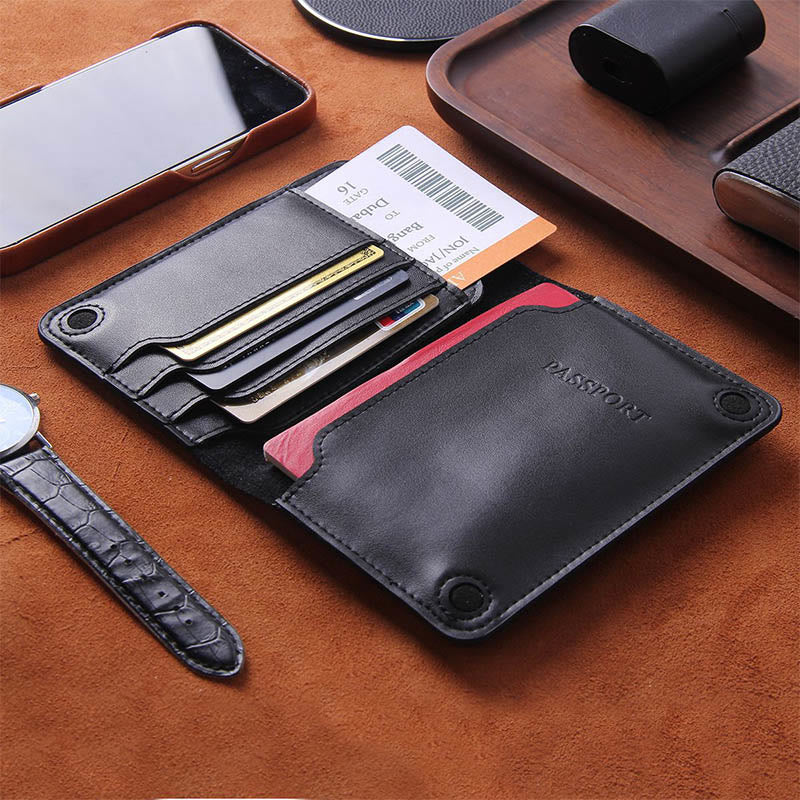 Genuine Leather Minimalist Bifold Magnet Passport Holder Card Holder