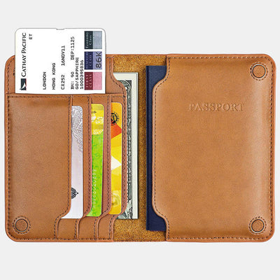 Genuine Leather Minimalist Bifold Magnet Passport Holder Card Holder