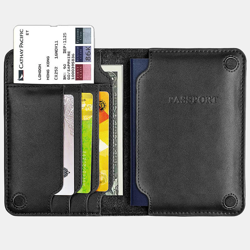 Genuine Leather Minimalist Bifold Magnet Passport Holder Card Holder