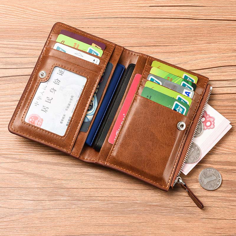 Multi-Slot Faux Leather Bifold Wallet Card Holder for Men Women