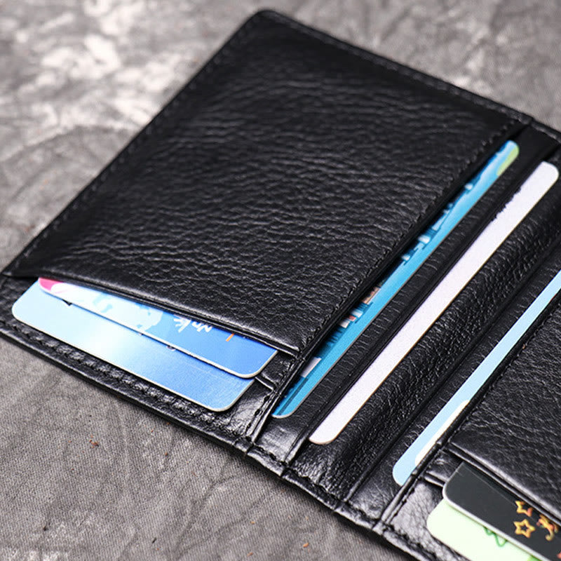 Minimalist Real Leather Card Holder for Men with 2 ID Window