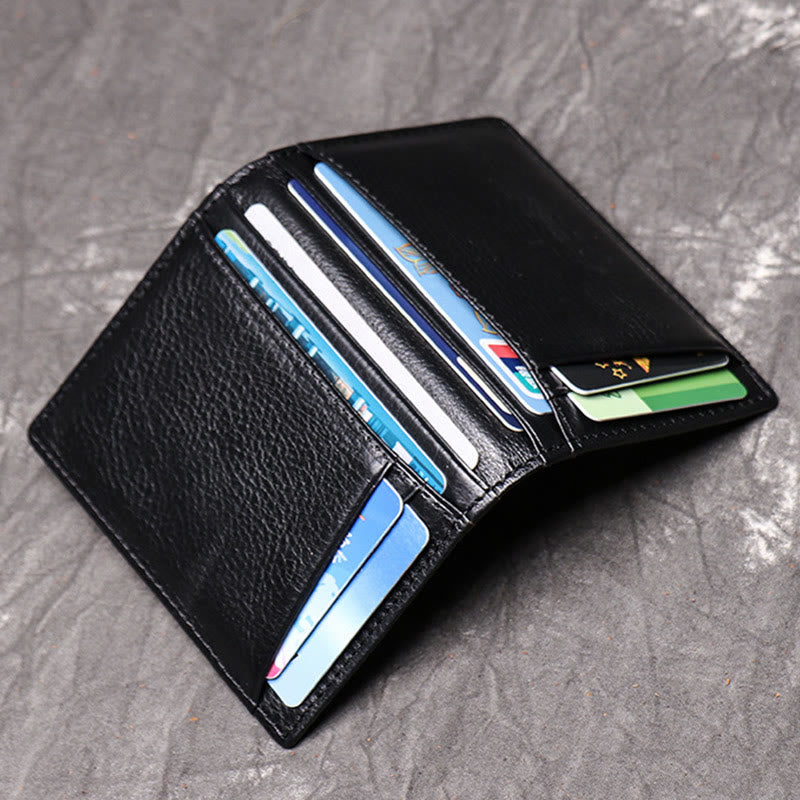 Minimalist Real Leather Card Holder for Men with 2 ID Window