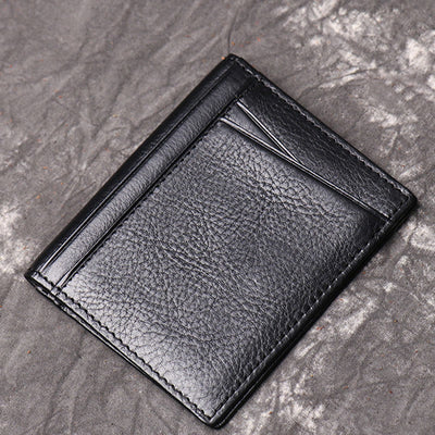 Minimalist Real Leather Card Holder for Men with 2 ID Window