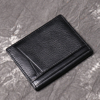 Minimalist Real Leather Card Holder for Men with 2 ID Window