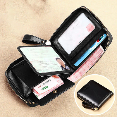 Genuine Leather RFID Blocking Zip Around Trifold Wallet for Women