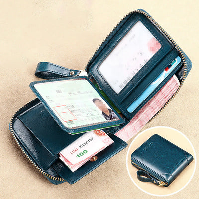 Genuine Leather RFID Blocking Zip Around Trifold Wallet for Women