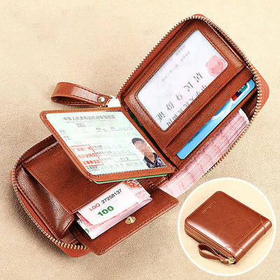 Genuine Leather RFID Blocking Zip Around Trifold Wallet for Women