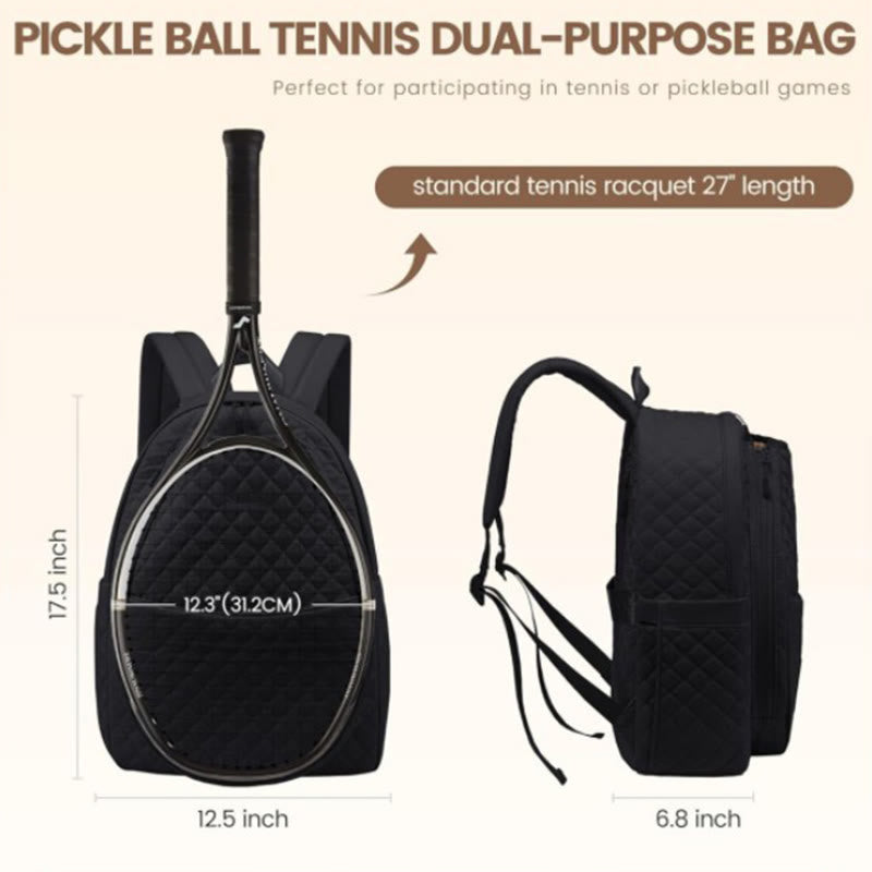 Large Capacity Quilted Tennis Racket Bag Backpack Fit Tennis Pickleball Racket