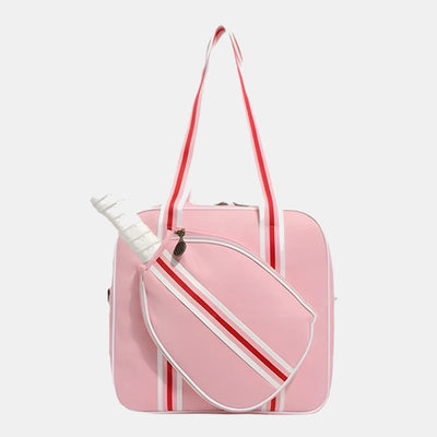 Stripe Pickleball Paddle Bag Shoulder Tote Bag with Crossbody Strap