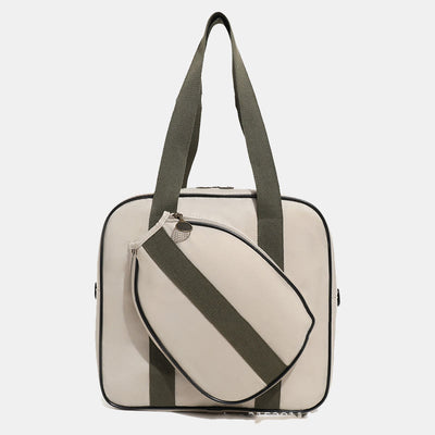 Stripe Pickleball Paddle Bag Shoulder Tote Bag with Crossbody Strap