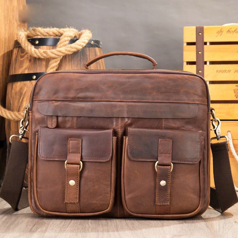 Men's Genuine Leather Vintage Messenger Bag Briefcase