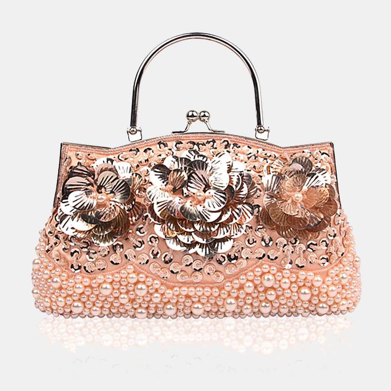 Beaded Sequin Flower Evening Clutch Bag