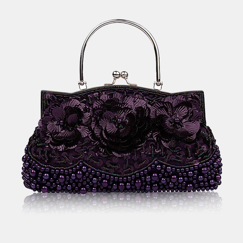 Beaded Sequin Flower Evening Clutch Bag