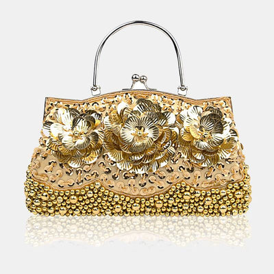 Beaded Sequin Flower Evening Clutch Bag