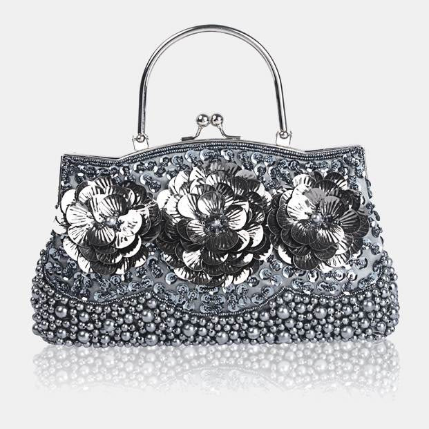 Beaded Sequin Flower Evening Clutch Bag