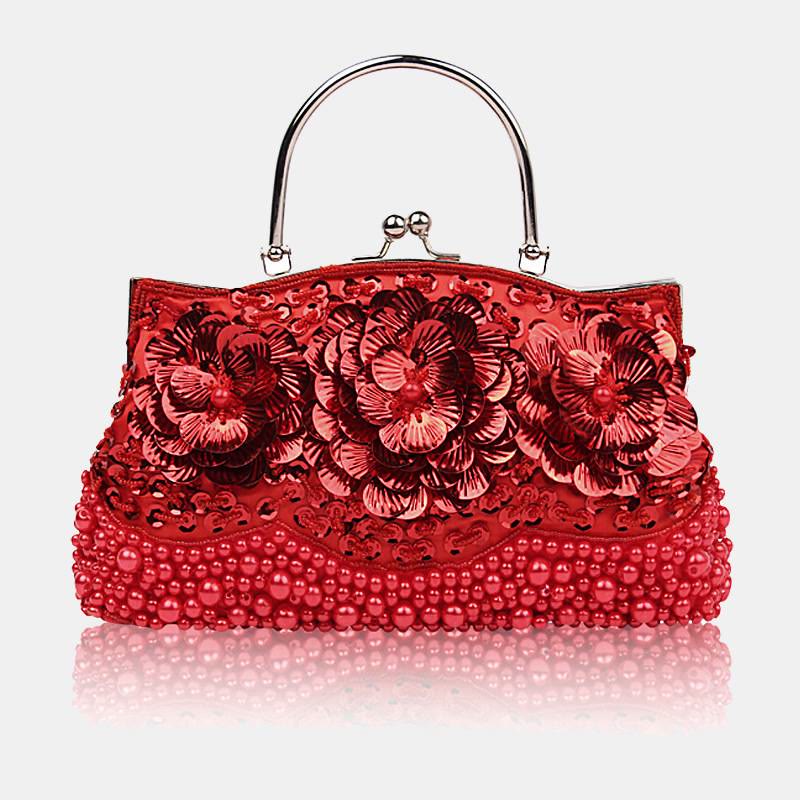 Beaded Sequin Flower Evening Clutch Bag