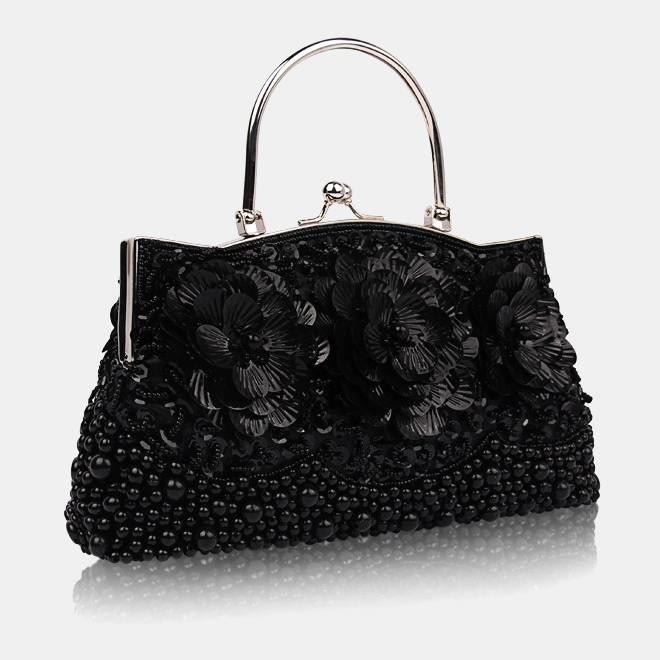 Beaded Sequin Flower Evening Clutch Bag